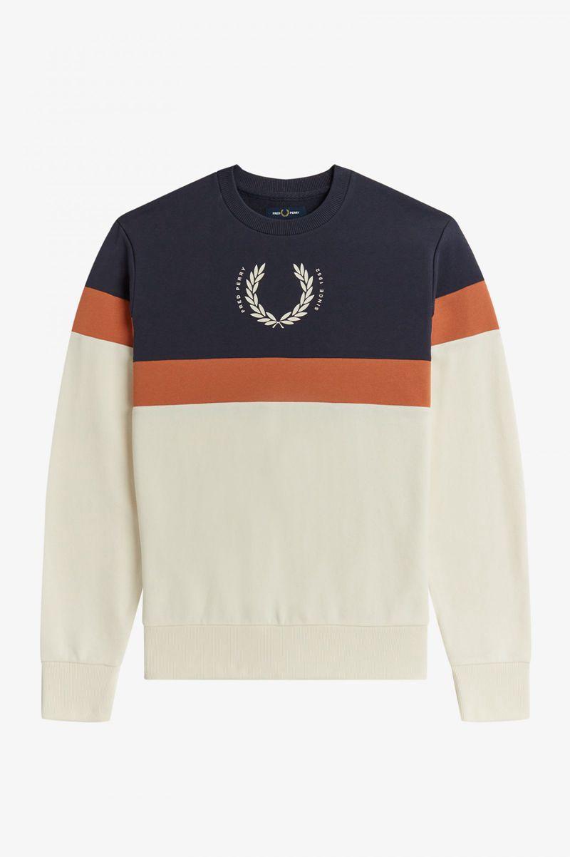 White Fred Perry Printed Colour Block Men's Sweatshirts | PH 1598RVDW